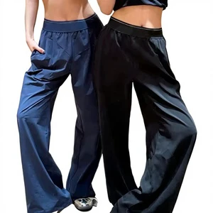 High Waist Elastic Wide Leg Pants for Women Breathable Sports Yoga Sweetpants Mid Plain Casual Loose Yago Pant