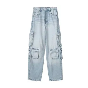 2024 OEM High Quality New Fashion Women's Skinny Jeans with Multi Pockets Breathable Denim High Street Style