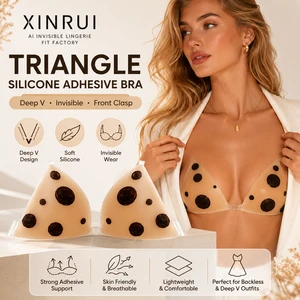 XINRUI Triangle Silicone Adhesive Push Up Bra For Backless Deep V Dress Sellers With Custom Skin Tone Logo Packaging Support