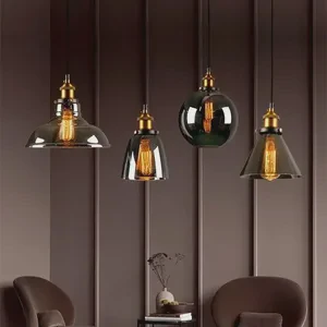 Iron Grey Glass Ball Vintage Pendant Light Restaurant Decorative Hanging Lamps for Kitchen Island