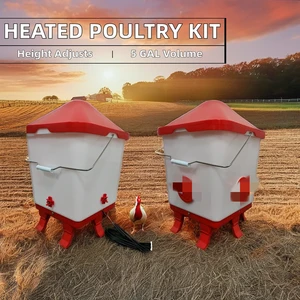 5 Gallon Heated Chicken Waterer And 40 Lbs Feeder Set, Automatic Thermostatic Poultry Feeder Drinker Kit With Legs And Nipples