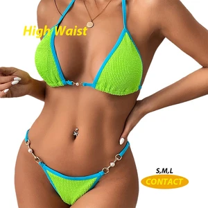 2025 Wholesale Custom Swimwear Sexy Bikini One Piece Thong Swimwear Halter Swimsuit