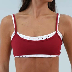 Custom Logo Women Y2K Sports Wear Mid Compression Contrast Fixed Straps Gym Top Contrast Layered High Stretch Sculpting Yoga Bra
