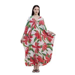 In-Stock 16 Color Rayon Printed Beach Cover-Up Handwoven Plus Size Vacation Robe with Sun Protection for Bikini Clothing