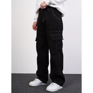 Custom LOGO Black Men Straight Pants Denim Jeans Men's Cargo Jeans Pants for Men
