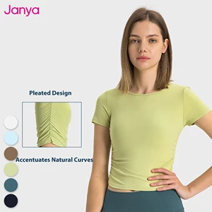 New Ladies T-shirts Nude Feeling Breathable Slim Tshirt Sports Clothing Short Sleeve Ribbed Yoga T Shirt Fitness Tops for Women