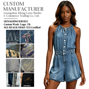 High Quality Denim Halter Short Jumpsuit Women Sleeveless Casual Minimalist Style Factory Direct Wholesale Customizable Soft