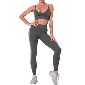 Fashion Style Sportswear Women Yoga Set Solid Front Eco-Friendly Breathable Quick Dry Spandex/Polyester Fabric Customizable