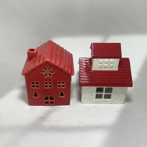 Ceramic Lighted Christmas House with LED Night Light Customized Logo Modern European Style for Home & Office Decoration