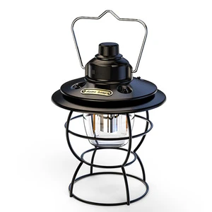 Portable Retro LED Camping Lantern Rechargeable USB Charging Tent Light with Stepless Dimming & Power Bank Function