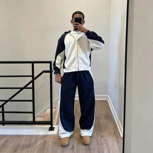 High Quality Custom Streetwear Tracksuit Men Color Block Hoodie Loose Fit Pants Digital Print Hip Hop Casual Two Piece Set