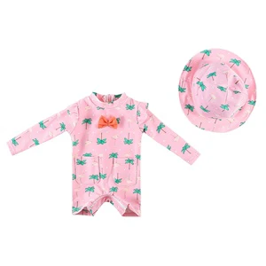 One Piece UPF 50+ Infant Long Sleeve Bathing Suit Toddler Girl's Sun Hat Swimwear Baby Girl's Protective Clothing