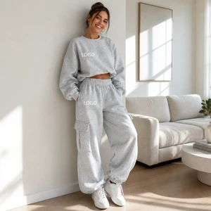 High Quality Custom Pullover Hoodie Set Women Tracksuit Retro Solid Color Printed 2 Pieces Set Women Sweatpants Set Sweatshirt