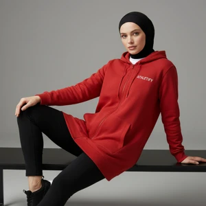 Muslim Women's Plus Size Loose Modest Longline Zip Hoodie Sportswear Islamic Activewear Jacket Breathable Lightweight