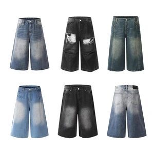 OEM ODM American Retro Oversized Distressed Denim Shorts for Men Custom Logo Mid-Waist Streetwear Casual Jean Vintage for Summer