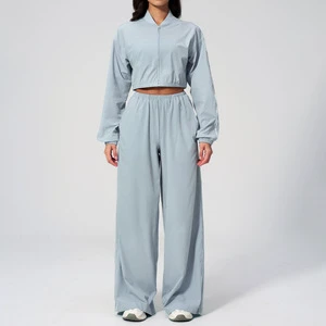 Women's Yoga Wear Set Sun Protection Short Top & Long Quick-Drying Pants for Outdoor Fitness