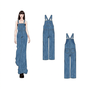 OEM Manufacturer Customizable Women's Casual Style Full Length Jumpsuits Loose Fit Denim Overalls for Summer
