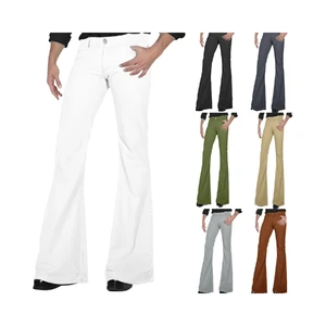 New Fashion Men's Retro Slim Fit Flare Pants Bell Bottom Denim Trousers with Flat Front Jogger Sweat Flared Pants