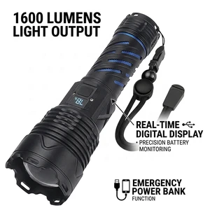 Super Bright 1600LM Outdoor Flashlight High Power Rechargeable Tactical Torch Long Range with Power Output LED Zoom Flashlights