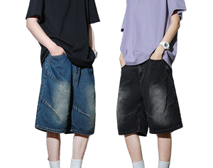 Men's Denim Shorts Straight Leg Mid Waist Stonewashed Cotton Casual Summer Pants With Pockets Breathable Woven Style