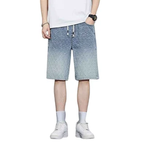 Wholesale Custom Regular Fit Men's Denim Jean Shorts Plus Size Summer Knee Length Distressed jeans shorts streetwear