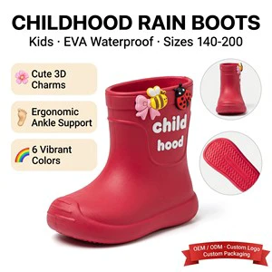 Ergonomic Ankle Support Kids Rain Boots Ultra Light EVA 15° Anti-Trip Upturned Toe Cartoon Anti Slip Sole Toddler Kids Wellies