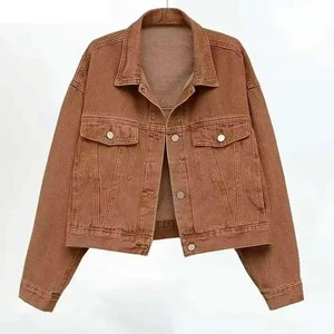 Women Denim Jacket Breathable Cotton Eco-Friendly Autumn Blue Long Sleeve 2 Front Pockets Customized Color Logo Wholesale High