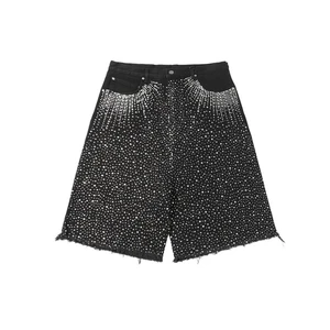 Men's Distressed Denim Bermuda Shorts Customizable Vintage Logo Zipper Fly Mid-Rise Acid Wash Breathable Design 100% Cotton