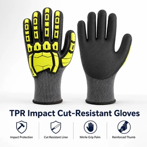 Yellow Nitrile Impact Resistant Mechanic Gloves Cut Protection Anti-Vibration Puncture-Resistant Textured Safety Work Gloves