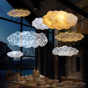 Floating Cloud LED Chandeliers Pendant Lights Creative Wire Mesh Oval Shape White & Gold Iron Dining Room Living Room 60
