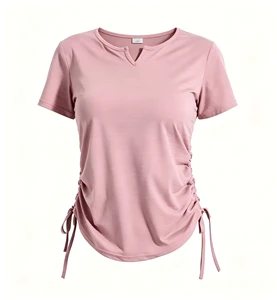 Customized Women's Curved Hem Short Sleeved Yoga Top Lightweight Four-Way Stretch Quick Drying Breathable Plus Size Sports