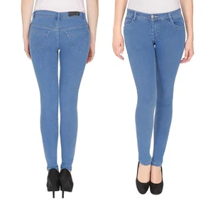 Women's Casual Vintage Slim Fit High Waist Breathable Solid Pattern Denim Jeans Stretchy Skinny Pencil Sexy Summer Button