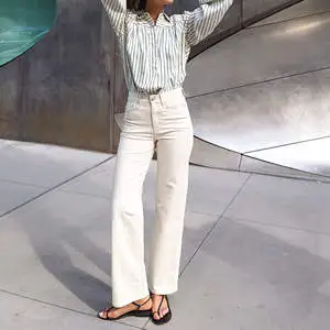 Fashion Women's Jeans Casual Street Loose Simple Denim Pants High Waist Beige Straight Leg Denim Women