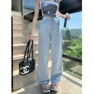 Women's Flare Organic Cotton Breathable Washable Embroidered Jeans Medium Wash Denim Streetwear Mid Waist Solid Summer Daily