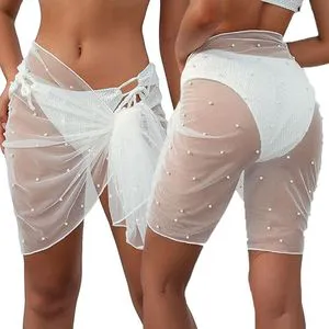 Fashion Women Beach Bikini Cover up Wrap Skirt Sarong Pearls Beachwear Bathing Suit Beachwear Swimsuit