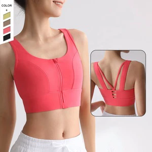 High Strength Front Zippered Sports Bra Chest Cushion Shock-absorbing, Quick Drying Beautiful Back Women's Yoga Bra