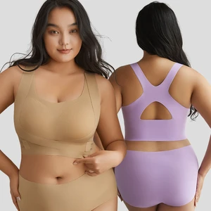 Plus Size Women's Push-Up 2XL-5XL Adjustable Full Cup Bra Front Closure Seamless Breathable Wireless Solid Knitted Everyday