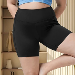 Women's Running Shorts Plus Sizes Solid Color TUmmy Control High Waist Plus Size Workout Running Biker Yoga Shorts with Pockets