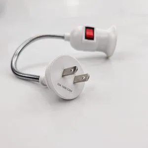 TSINYE E27 Direct Plug Swivel Head Socket Bulb Holder Switch EU Plug AC 220V LED Table Lamp Stainless Steel Hose Steering Lever