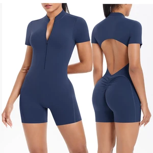 TongJoes Custom Sports Bodysuit Jumpsuit Breathable One-Piece Yoga Wear for Running Zipper Sports Yoga Clothing