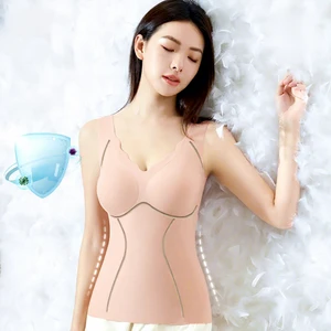 New Style High Elasticity V-neck Top with Half-fixed Bra Cup Seamless Plus Size Women's Warm Vest