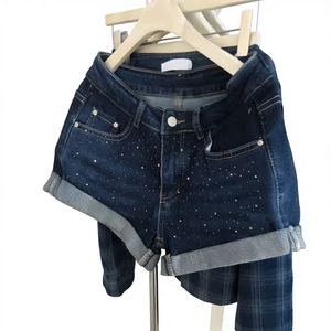 Women's Vintage Rhinestone Denim Shorts Summer American Style Low Waist Hot Pants