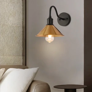 Farmhouse-Style E27 LED Wall Lamp Gold & Black Indoor Decorative Lighting Gooseneck Barn Light For Pathway Garden Iron Body