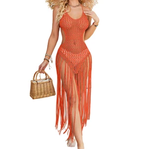 Beach Cover Bikini Cover Ups Backless Bathing Suit Cover up Dress up 2026 Solid Women Acrylic Adults Crochet Bikini