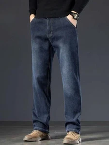 New Men's Jeans Straight Loose Fit Denim Pants in Blue-Grey for Fall Versatile Casual Long Trousers for Men
