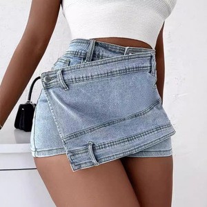 Women's Plus Size High Waist Denim Shorts Skirt Streetwear Clubwear Casual Straight Multiple Colors High Quality Irregular for