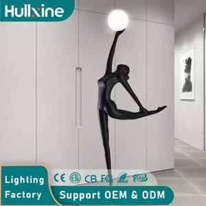 Hullxine Modern Large LED E27 Standing Statue Lamp with Black Resin Shade for Hotel Lobby and Living Room Floor Use