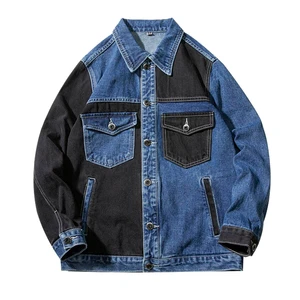 Wholesale High Quality Denim Jackets Custom Womens Color Block Patchwork Bomber Jeans Jacket Fashionable Denim Jacket for Men