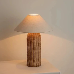 Natural Bamboo Table Lamp Handcrafted Weaving Base Decorative Beside Light Bedroom Hotel Restaurant Office Study Indoor Lighting