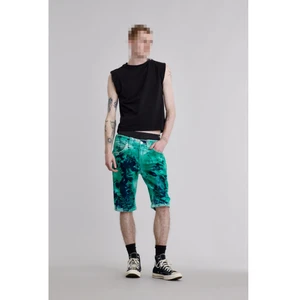 2026 New Design Custom High-quality Y2K Fashionable Men's Streetwear Green Wash Tie-dye Design Cotton Denim Shorts